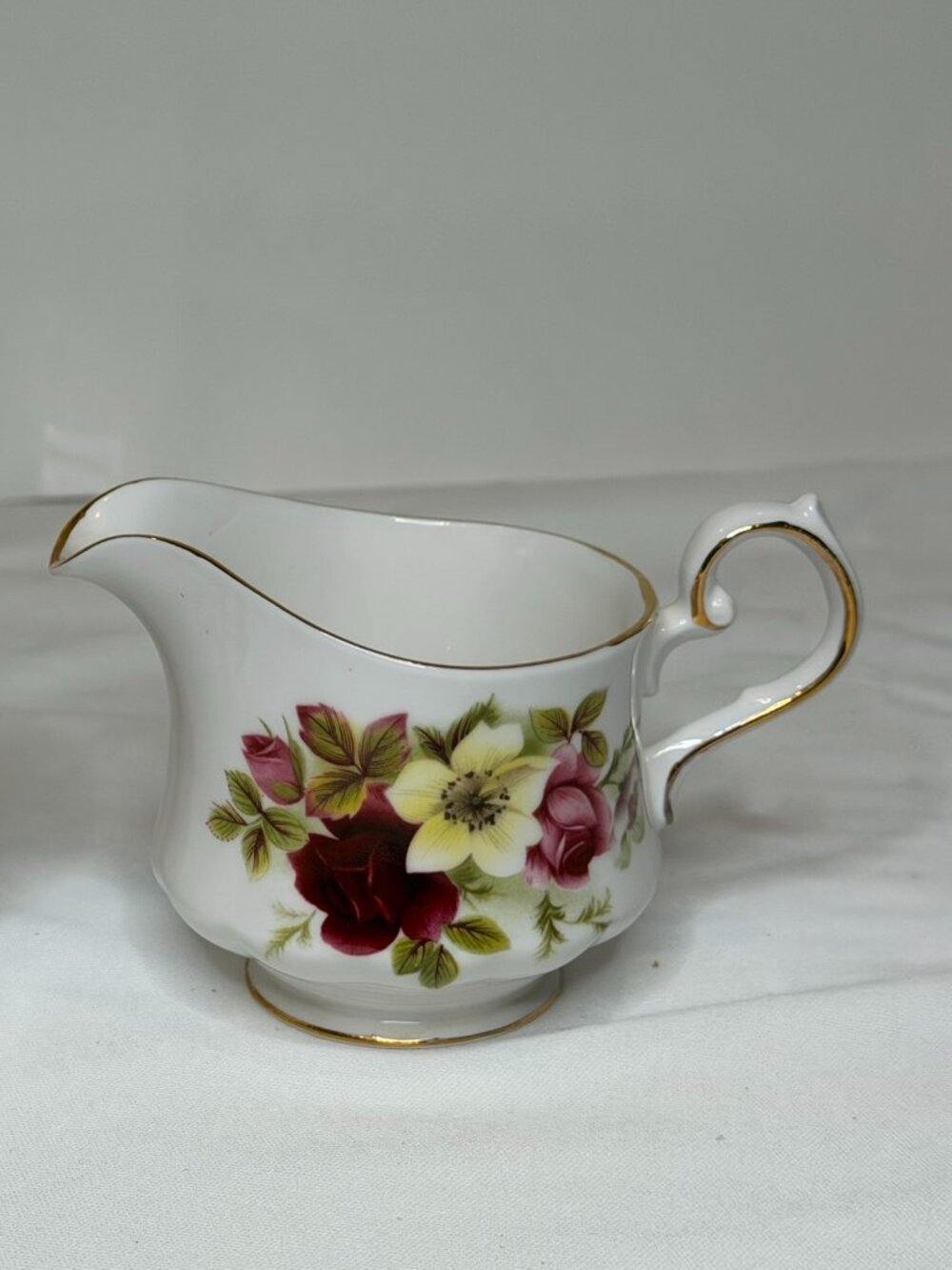 Queen Anne Bone China Floral Creamer & Teacup Set
